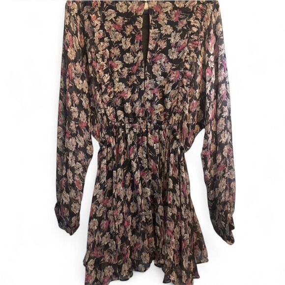 LoveShackFancy Noelle Silk Mini Dress Black Floral Size Medium - Picture 3 of 8